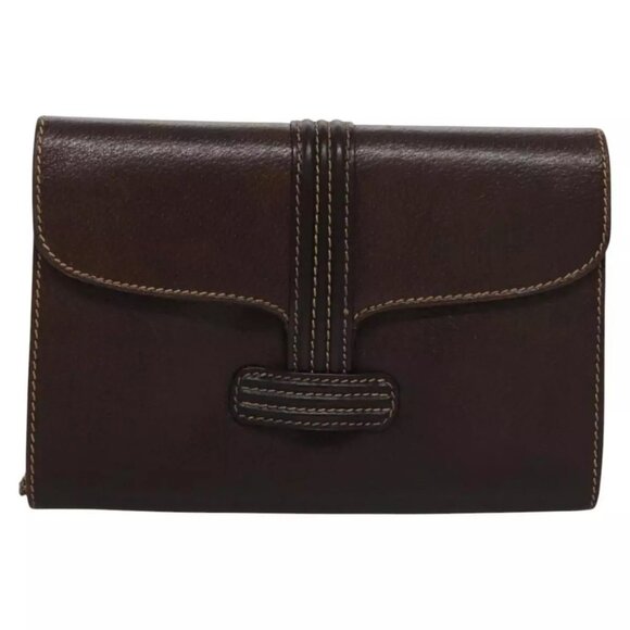 BALLY Chain Shoulder Bag Leather Brown Gold Auth bs22953 - Picture 2 of 16